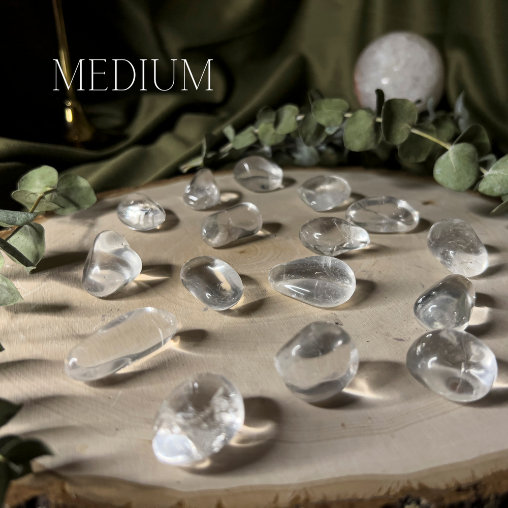 Clear quartz tumbles, medium.